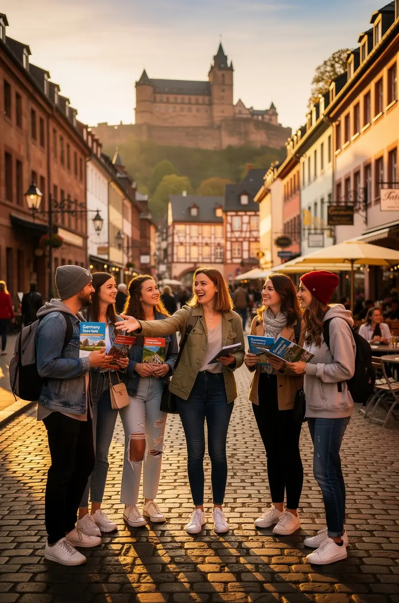 Illustration eines strukturierten Reiseplans mit klaren Zeitangaben und Aktivitäten für eine stressfreie Tour durch Deutschland.